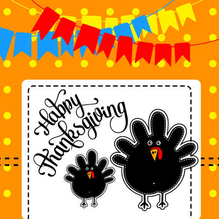 Happy Thanksgiving Celebration Design with Cartoon bird. Vector illustration.のイラスト素材