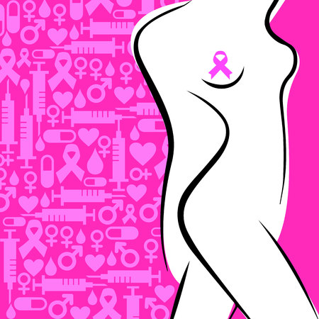Pink ribbon, breast cancer awareness symbol. Vector illustrationのイラスト素材