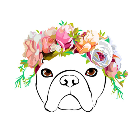 French Bulldog. Vector illustration for a card or poster. Print on clothes. Cute puppy. Pedigree dog.のイラスト素材