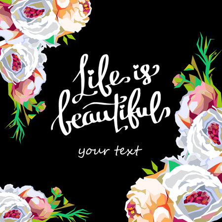 Bouquets of rose. Elegant vector floral design. Pink, white wedding flowers and delicate leaves.のイラスト素材