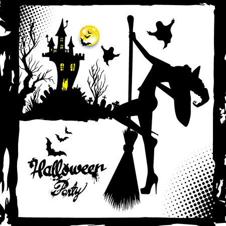 Set of silhouette image of Halloween witches. Witch, halloween, vector, cartoon, illustration, hatのイラスト素材