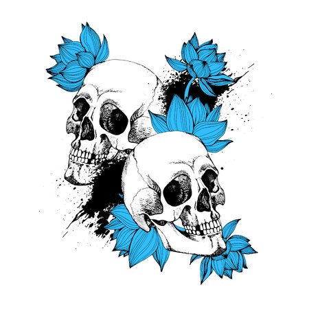 Skull with flowersのイラスト素材