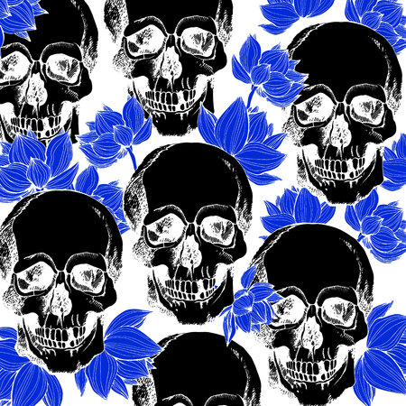 Skull with flowersのイラスト素材