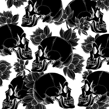 Skull with flowersのイラスト素材