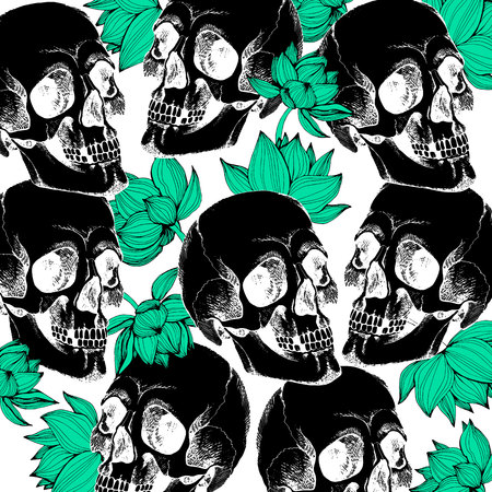 Skull with flowersのイラスト素材