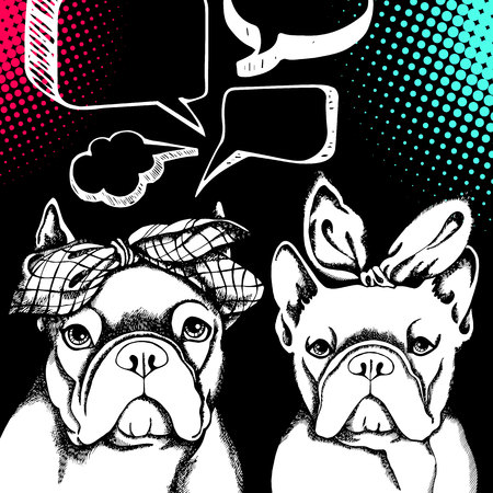 French Bulldog. Vector illustration for a card or poster. Print on clothes. Cute puppy. Pedigree dog.のイラスト素材
