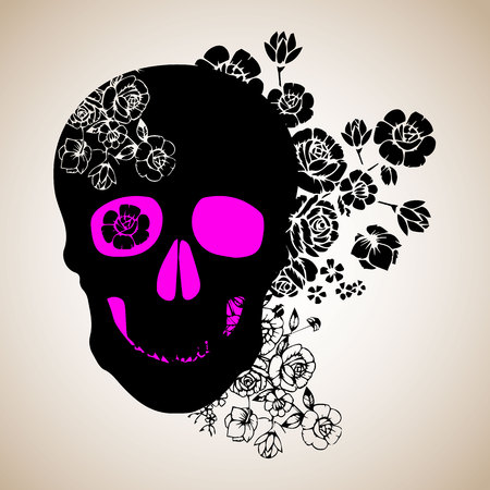 death, skull, vector, dead, skeleton, halloween, illustration, cartoon, horror, designのイラスト素材