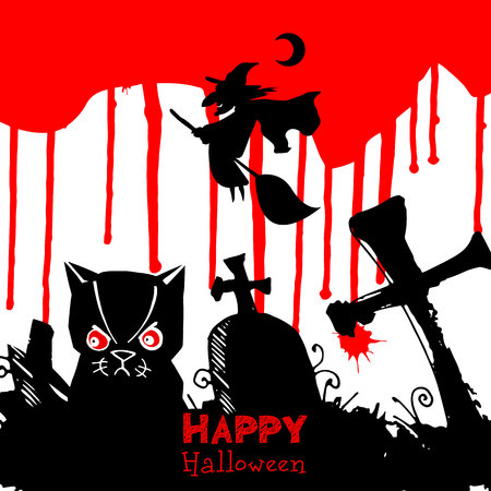 vector, spider, halloween, moon, illustration, cat, cartoon, feline, cute, pumpkin, background, darkのイラスト素材