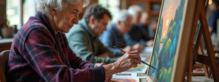 Artists passionately paint colors, Experienced artists dedicate themselves to precise painting techniques, Seasoned painters passionately and skillfully combine colors with focused dedicationの素材