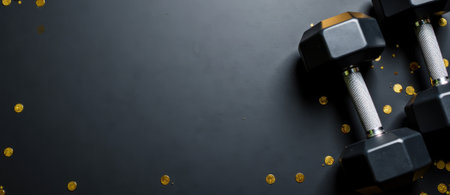 Celebratory gym scene with shining accessories, Postworkout celebration captured with sparkling accessories and joy, Festive scene showcasing triumph with dazzling accessories after successful workoutの素材