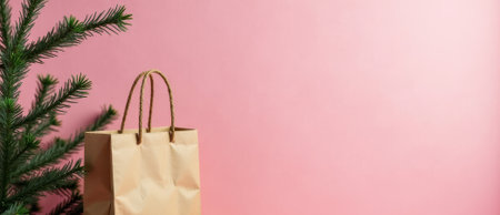 holiday decor idea, seasonal festive display featuring elegant evergreen and kraft accents, minimalist holiday decorations combining elegant evergreen branches with kraft bags for festive lookの素材