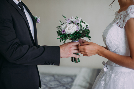 marry me today and everyday, hands of a wedding caucasian coupleの写真素材