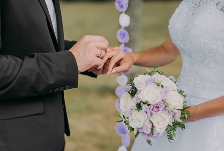 picture of man putting wedding ring on woman hand