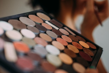 Makeup brushes and make-up eye shadowsの写真素材