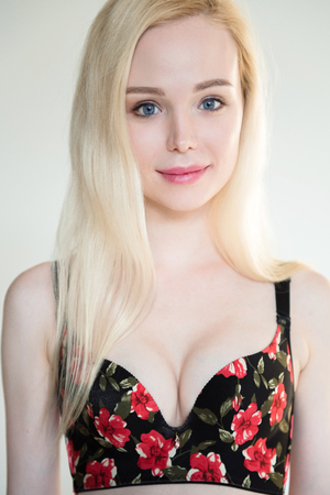Snaps of models for modeling agency. Snapshots of a beautiful blonde woman in lingerie.の写真素材