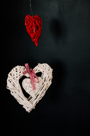 Valentine day love beautiful. Heart gaarland hanging on branch of tree onの写真素材