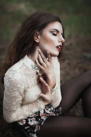 High fashion look.glamor stylish sexy smiling beautiful young woman model in summer bright hipster cloth in the streetの写真素材