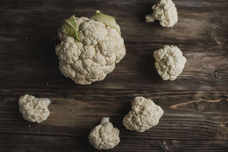 fresh cauliflower on the table, healthy foodの写真素材