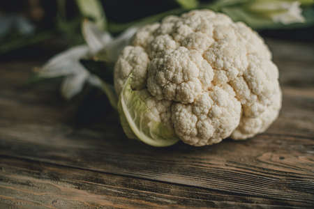 fresh cauliflower on the table, healthy foodの写真素材