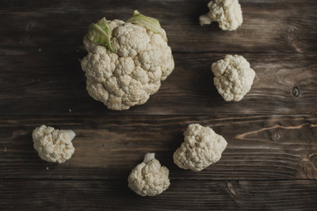 fresh cauliflower on the table, healthy foodの写真素材