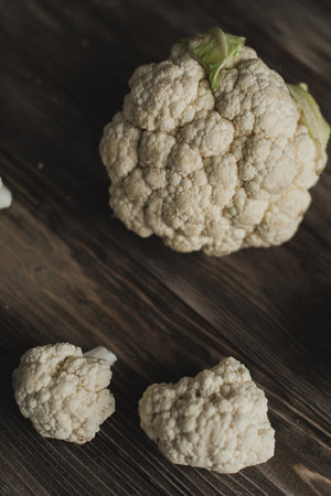 fresh cauliflower on the table, healthy foodの写真素材