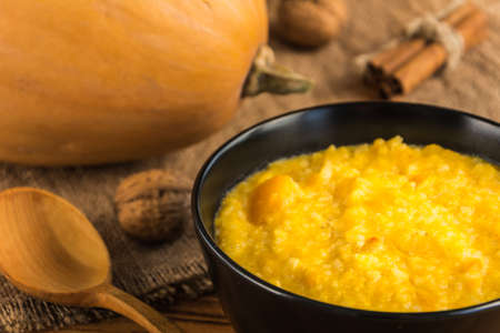 Pumpkin porridge with rice and milkの写真素材