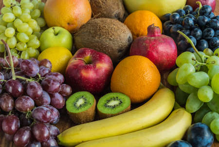 Assortment of raw colorful ripe fresh fruitsの写真素材