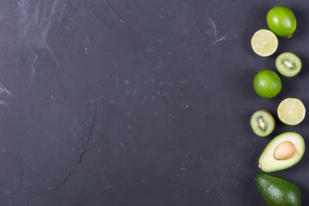 A set of exotic green fruits avocado,lime,kiwi