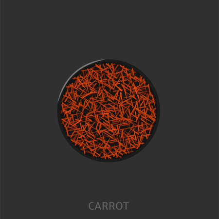 Carrot. Orange sliced ripe fresh raw carrot in black plate, chopped up vegetable Top view Vector illustrationのイラスト素材