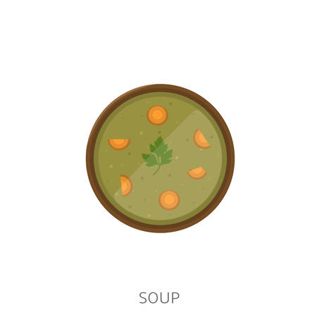 Soup. Soup with carrot and parsley in the wood bowl Vector illustrationのイラスト素材