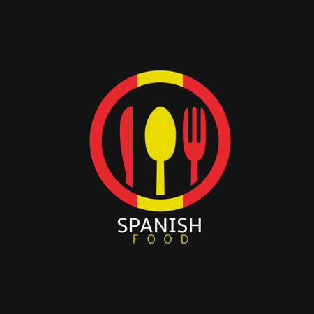 Spanish food icon. Spanish flag symbol Spoon fork and knife iconsのイラスト素材
