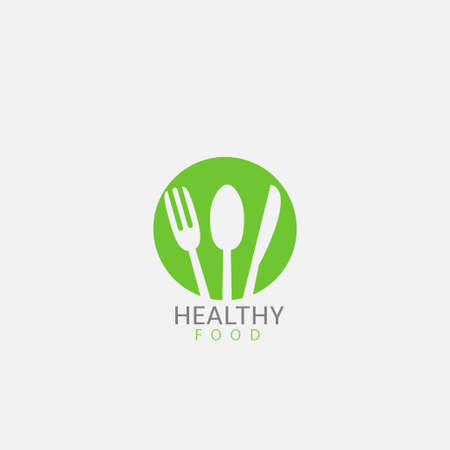 Healthy Food icon. Green knife, spoon and fork iconのイラスト素材