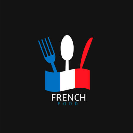 French food icon. French flag symbol Spoon fork and knife iconsのイラスト素材