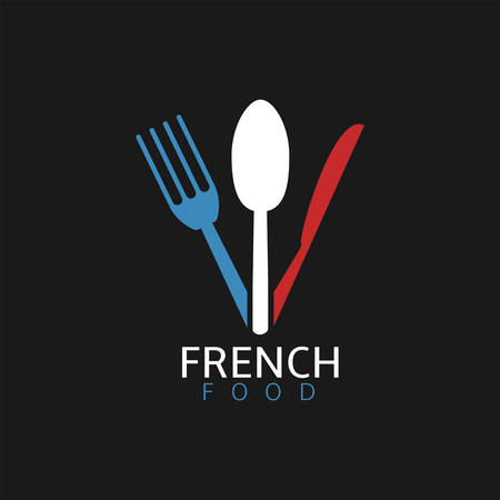 French food icon. French flag symbol Spoon fork and knife iconsのイラスト素材
