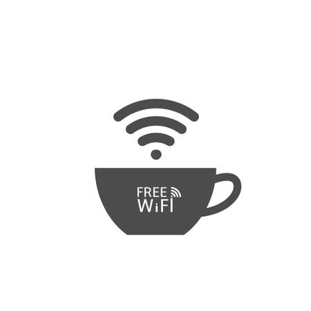 Free Wi-Fi icon. Cup of tea or coffee with wi-fi sign, Wireless technologyのイラスト素材