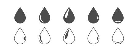 Black drop icons. Water or oil drops, black and outline icons Vectorのイラスト素材