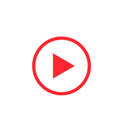 Play button. Red triangle icon, Vector illustration