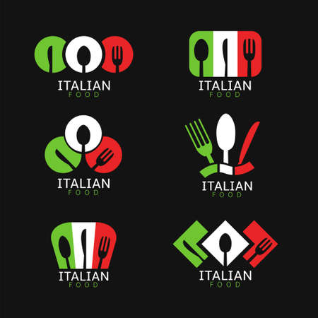 Italian food icons. Italian flag symbols Spoon fork and knife iconsのイラスト素材