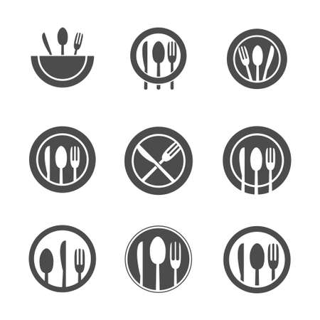 Fork, knife and plate icons. Restaurant or cafe symbol, Vector illustrationのイラスト素材