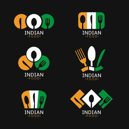 Indian food icons. Indian flag symbols Spoon fork and knife iconsのイラスト素材