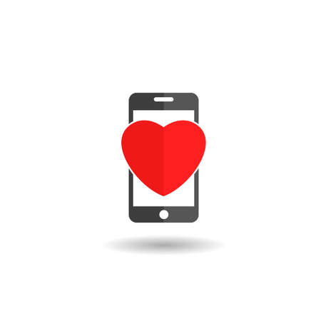 Phone with heart icon. Smartphone with red heart icon, message iconのイラスト素材