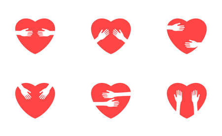 Red heart with hand embrace Vector illustrationのイラスト素材