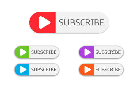 Subscribe banner templates. Subscribe colorful buttons with bell and play icons isolatedのイラスト素材
