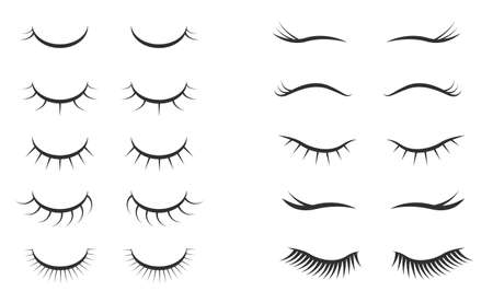 Set of female eyelashes. Black and white illustration of closed eyes. Silhouette drawingのイラスト素材
