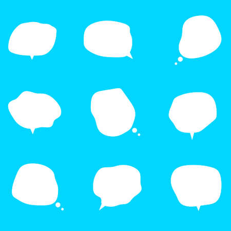White blank speech bubbles, thinking balloon set on blue background. Vector Illustrationのイラスト素材