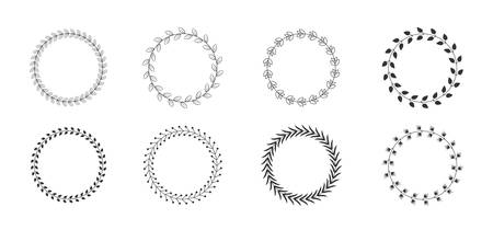 Set of hand drawn wreaths. Hand drawn circular frames, vector design elementsのイラスト素材
