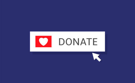 Voluntary and donation concept. Donate button icon. White button with white heart symbol onblue backgroundのイラスト素材