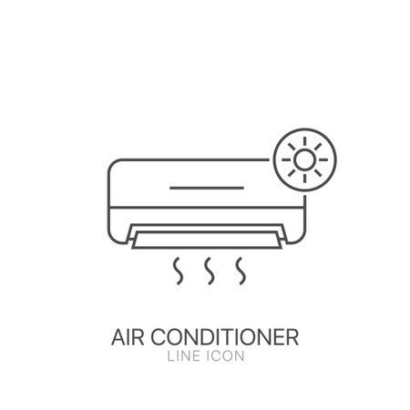 Air conditioner with sun vector line icon. Editable strokeのイラスト素材