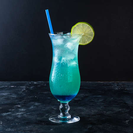 Blue Hawaiian Lagoon Cocktail with with malibu rum, blue curacaoの写真素材
