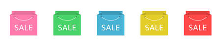Colored sale bag vector icon set. Big sale, shopping, discount in shops conceptのイラスト素材